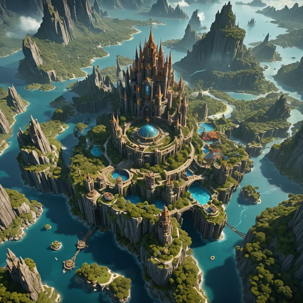 Floating Magical Isles Connected by Portals