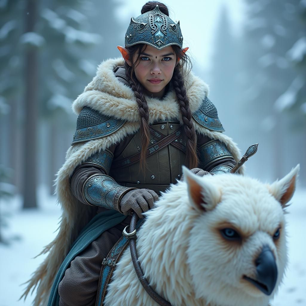 Halfling Warrior with Magical Lute in Icy Landscape