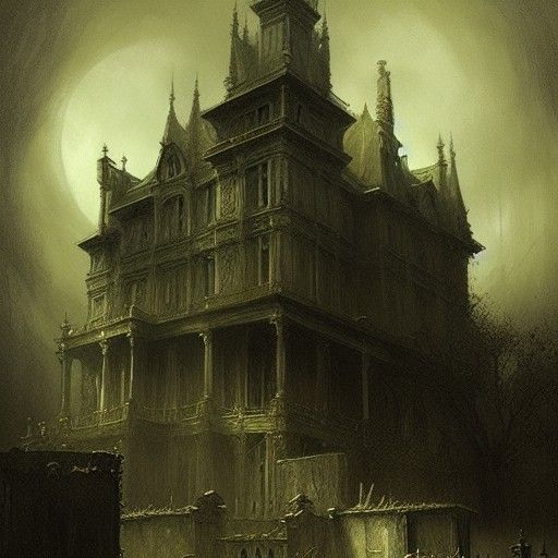 Gothic Horror Haunted Mansion at Night