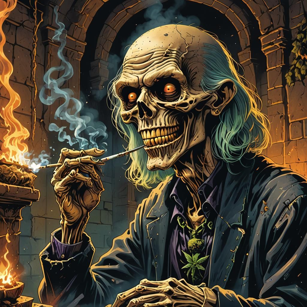 Crypt Keeper Smoking Weed: Horror-Comedy Illustration
