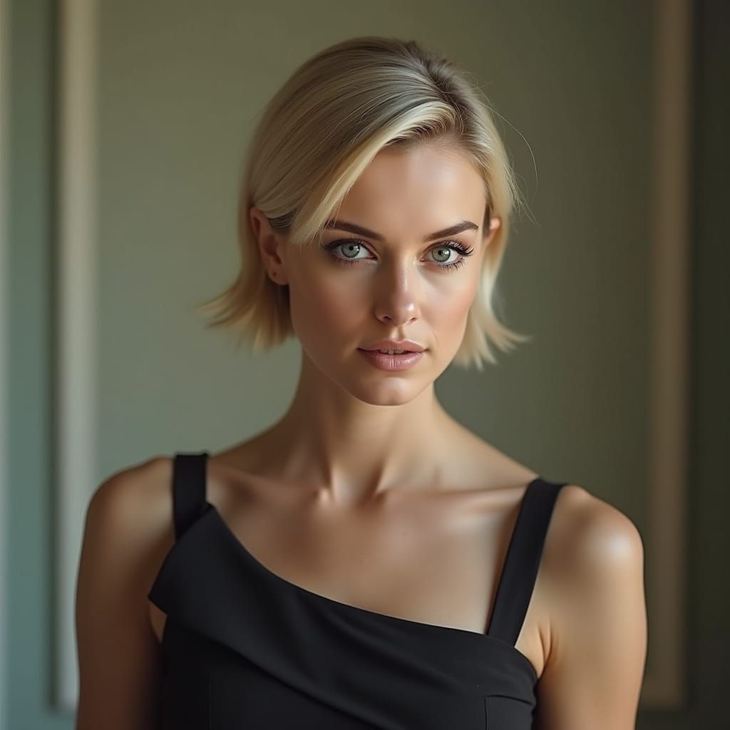 Confident Blonde Woman in Elegant Dress