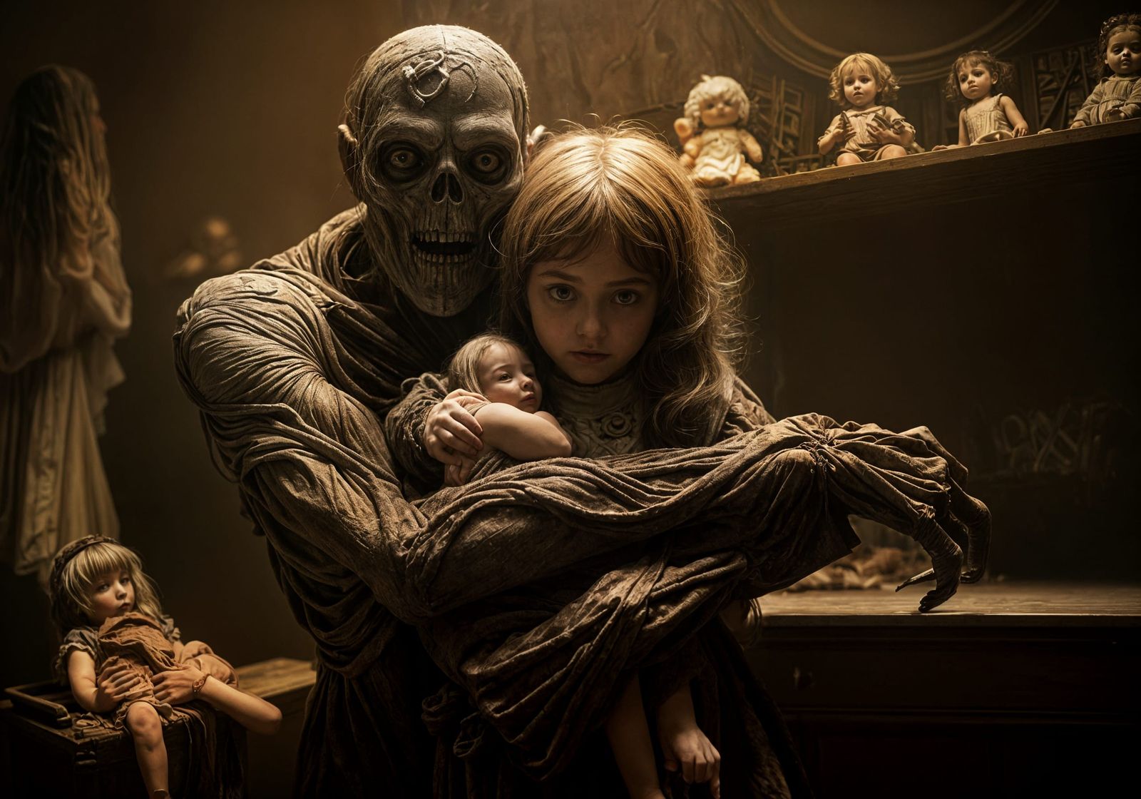 Sinister Monster Protects Girl with Doll