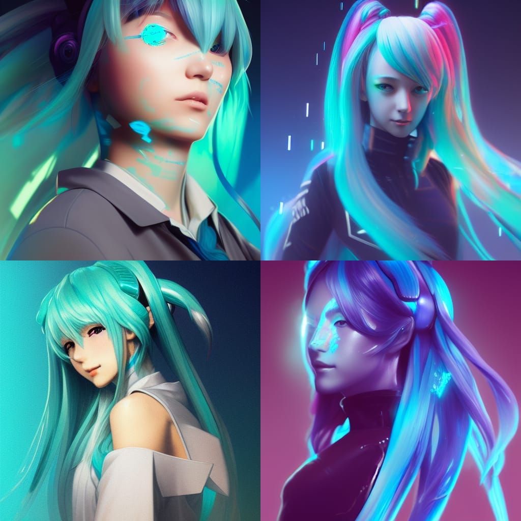 Glitched Hatsune Miku Portrait in Digital Art Style