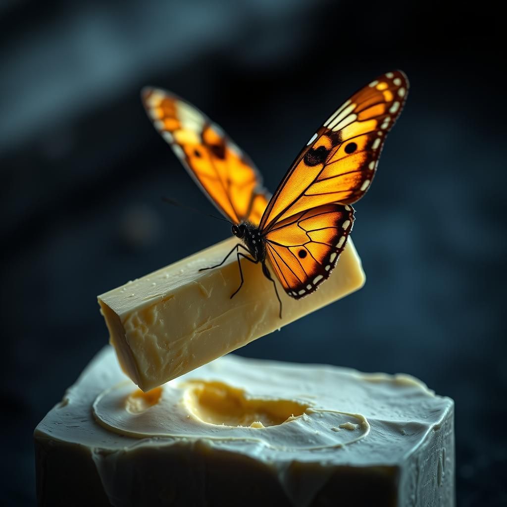 Butter Stick with Butterfly Wings in Hyperrealism