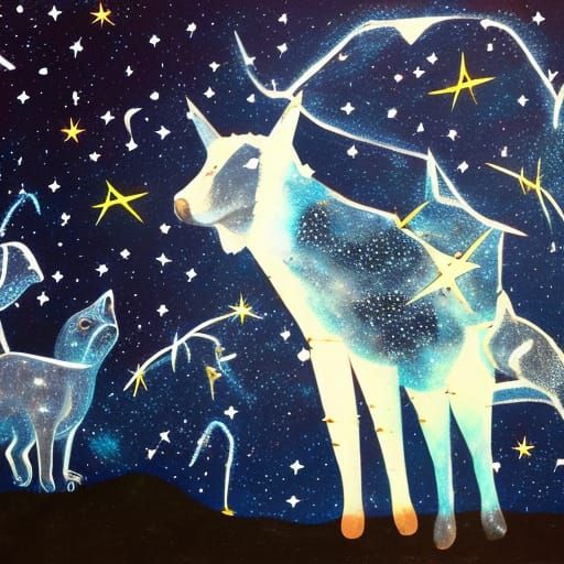 Animal Ghost Constellations in Starry Night Sky