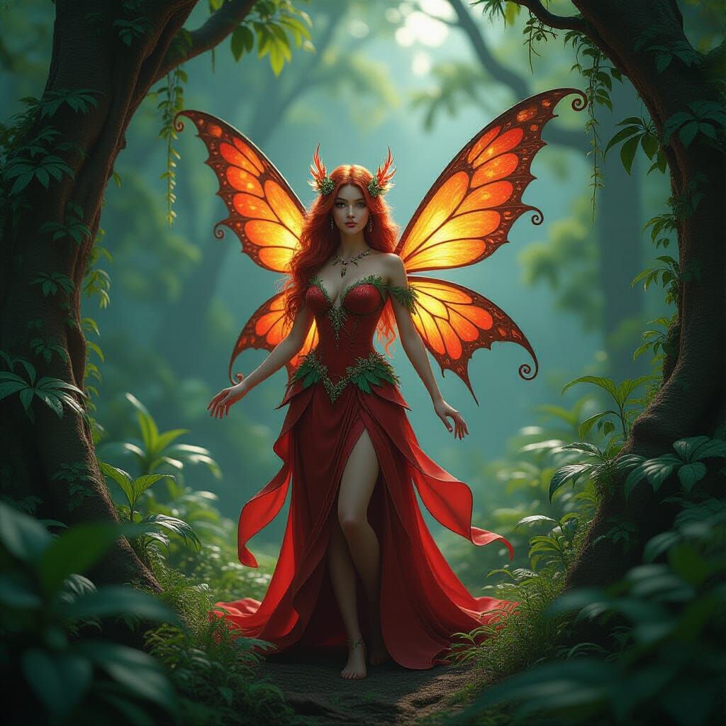 Fire Fairy in Whimsical Forest Matte Painting
