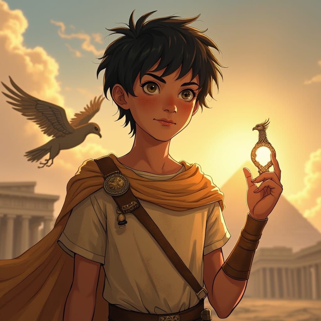 Roman Boy with Phoenix Pendant and Griffin