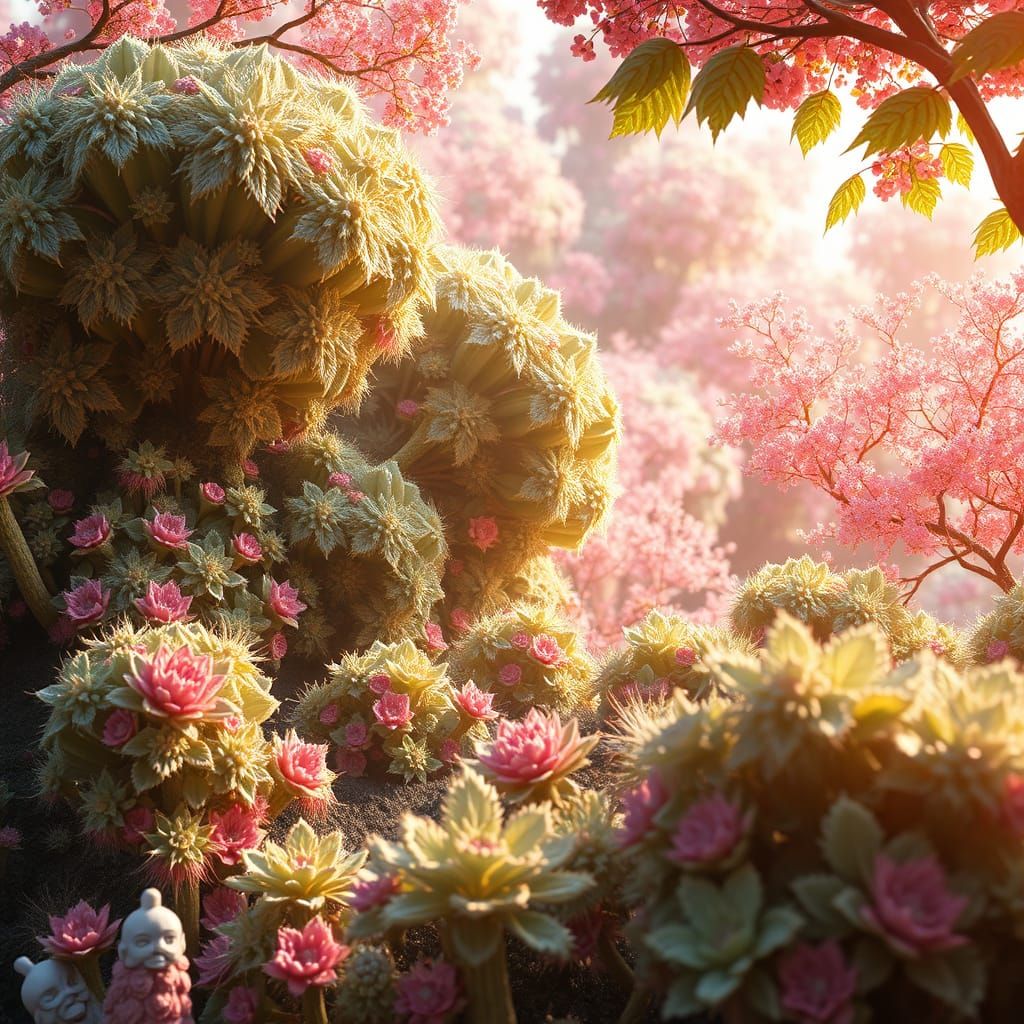 Vibrant Nature Scenes in Fractal Vegetable Style