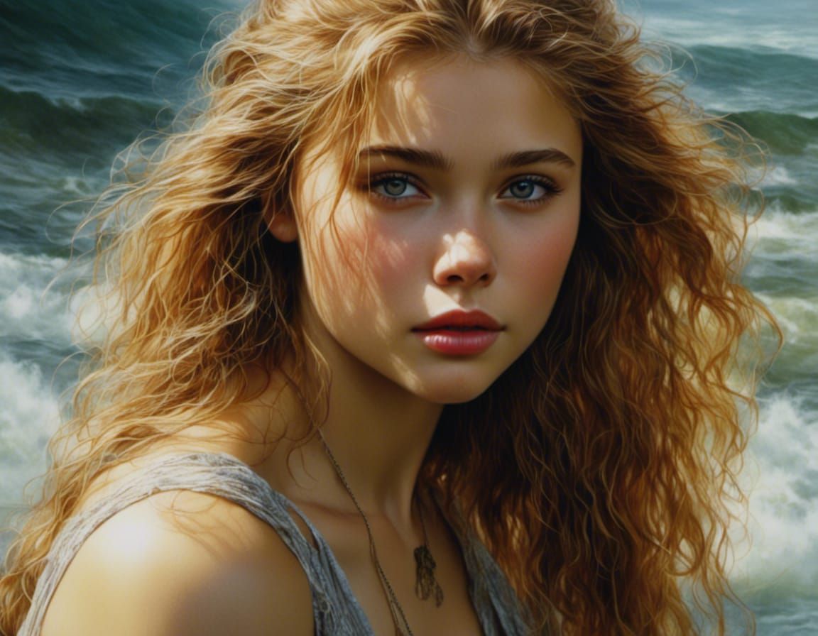 Hyperrealistic Portrait of Chloë Grace Moretz on Beach