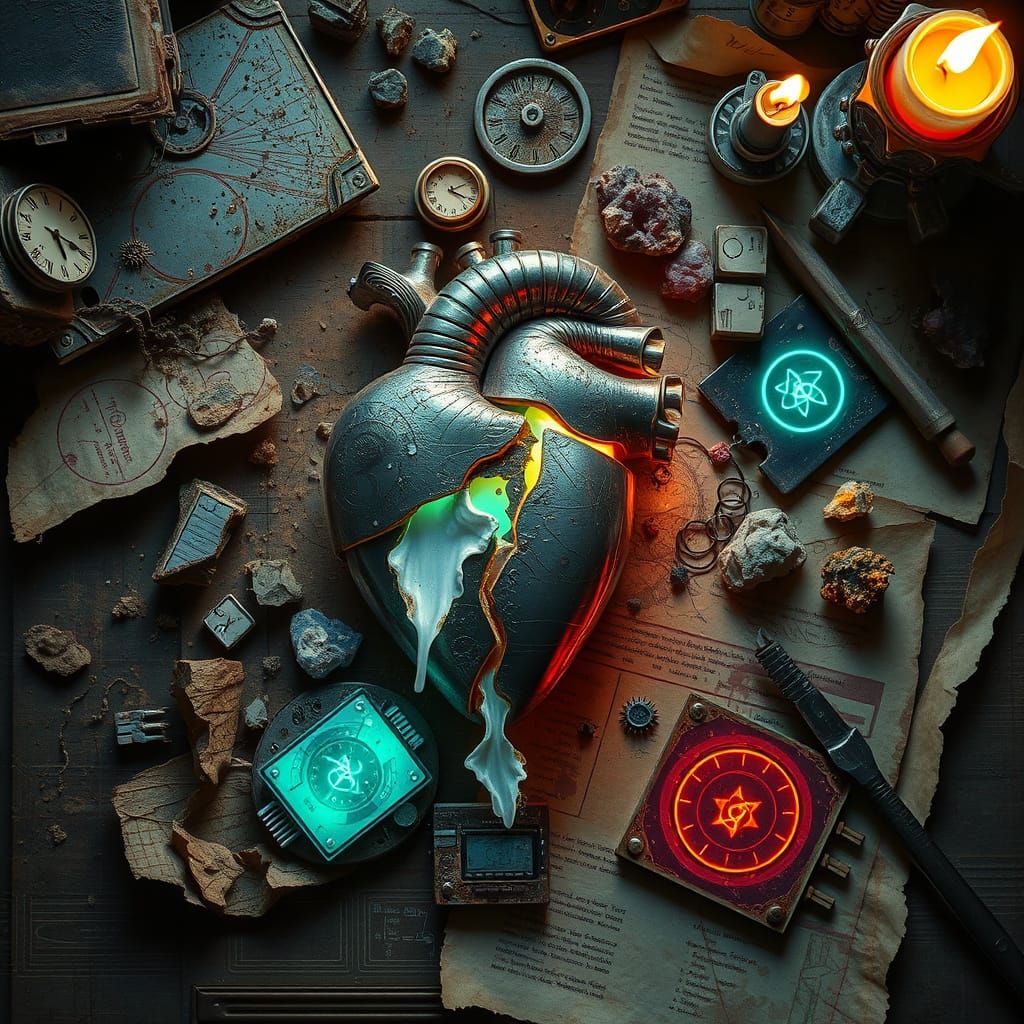 Cosmic Workbench of Colliding Realities in Surreal Style