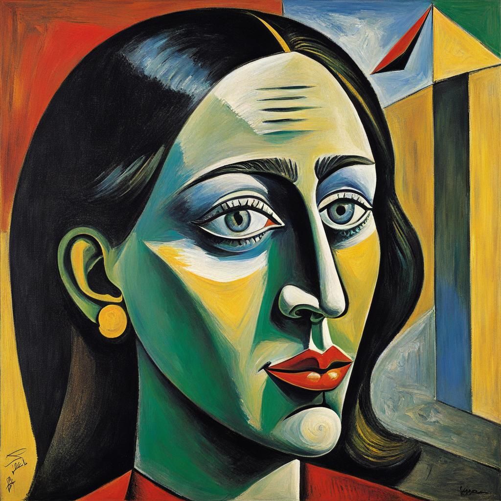 Cubist Woman Portrait in Picasso Style