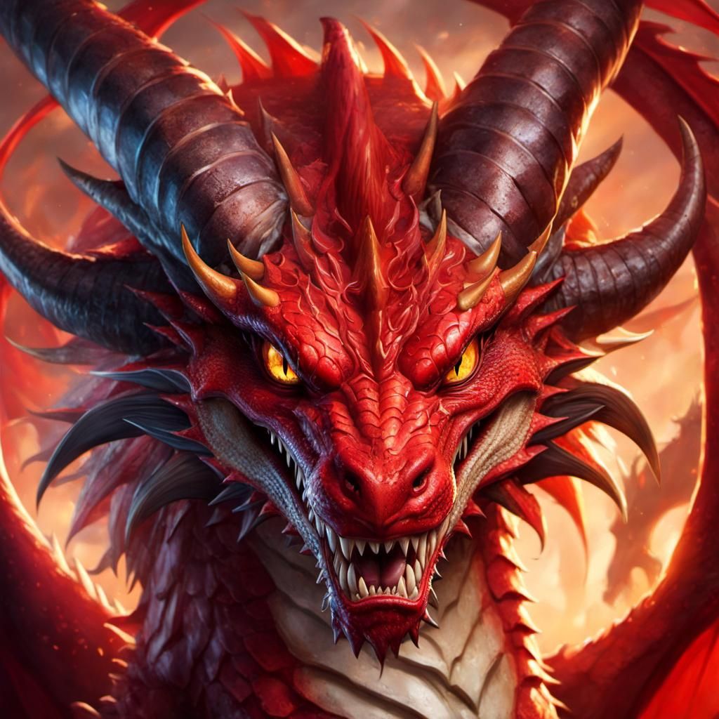 Menacing Red Dragon Portrait in Anime Style