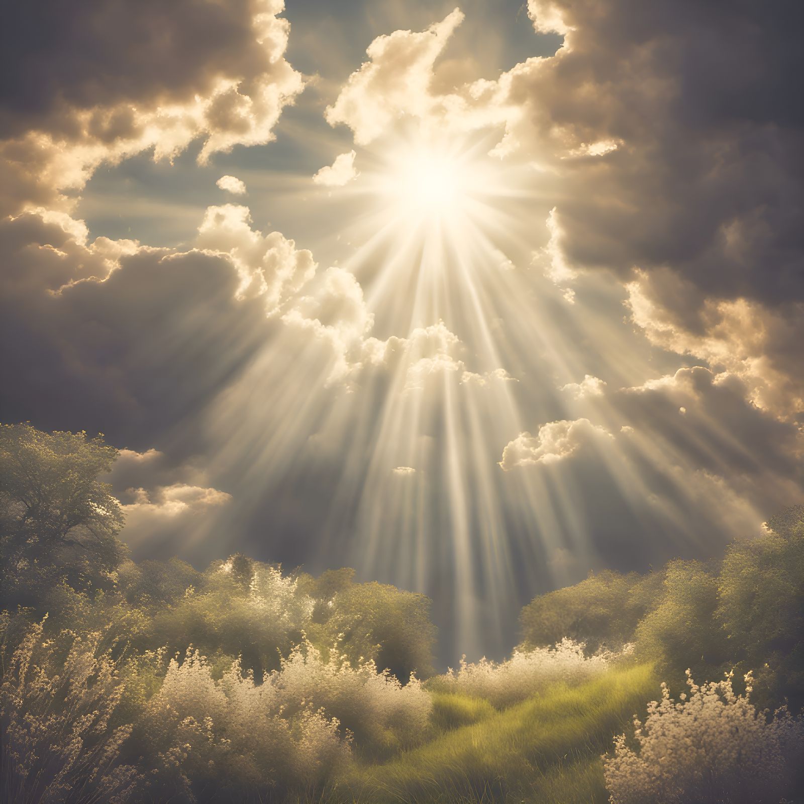 Divine Sunshine Beams Through Holy Clouds