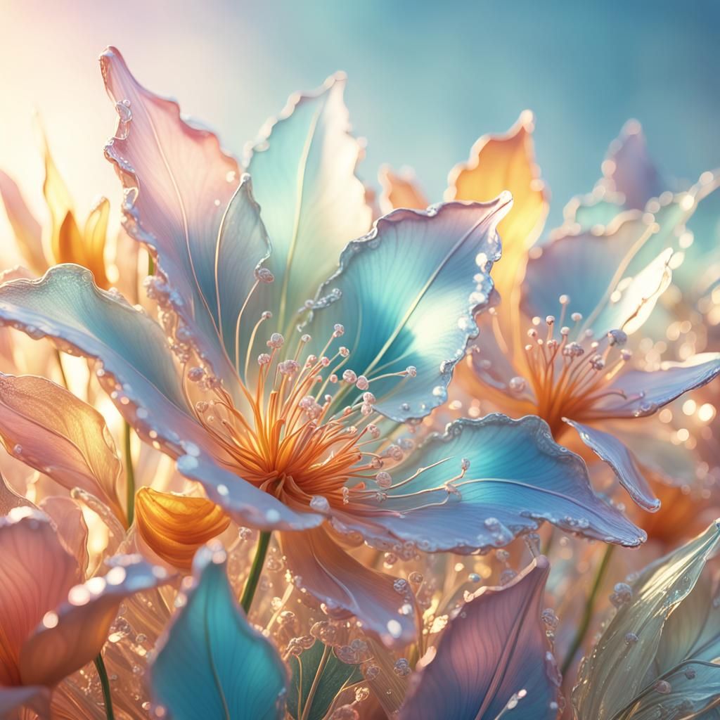 Glass Flowers in Pastel Colors Digital Painting