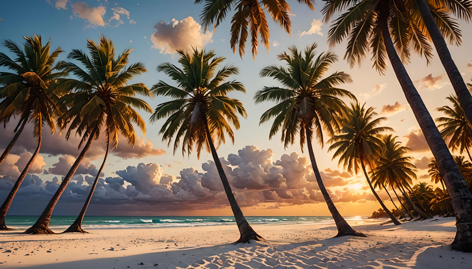 Luxury Beach with Palm Trees in Hyperrealism