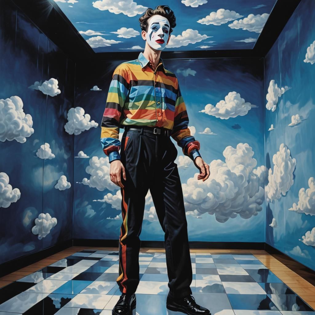 Mime Trapped in Cube: Surrealist Pop Art Portrait
