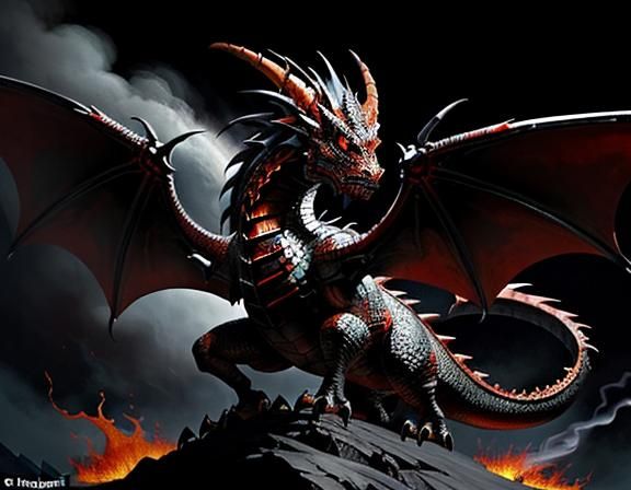 Fiery Dragon in Dynamic Fantasy Art Style
