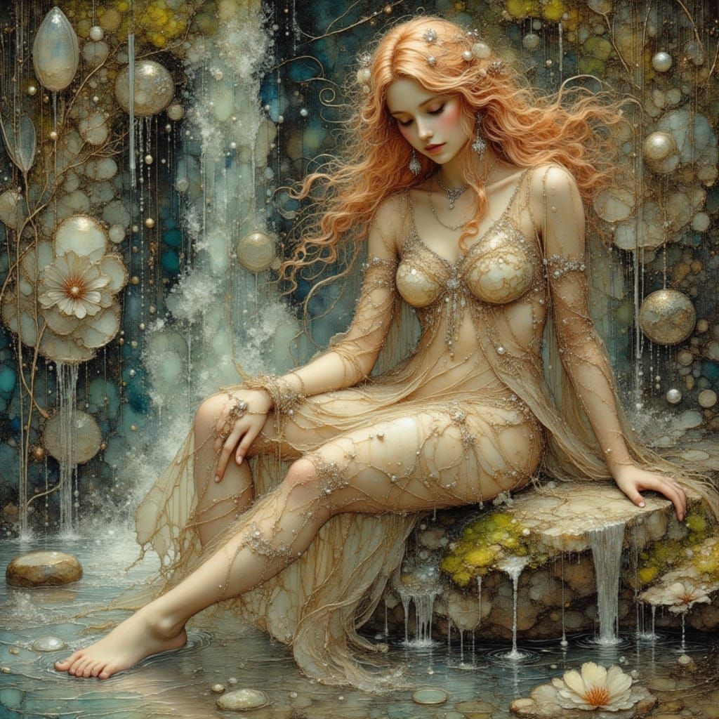 Water Nymph Portrait in Art Nouveau Style