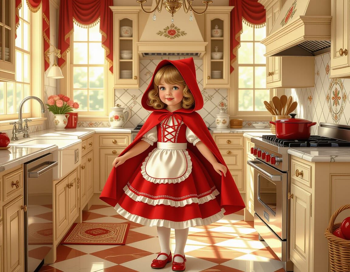 Little Red Riding Hood in Ornate Kitchen, Pin-Up Art