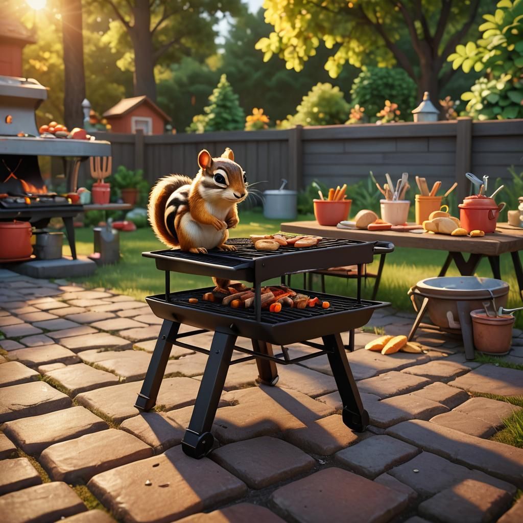 Chipmunk on BBQ: Pixar-Style 3D Digital Art