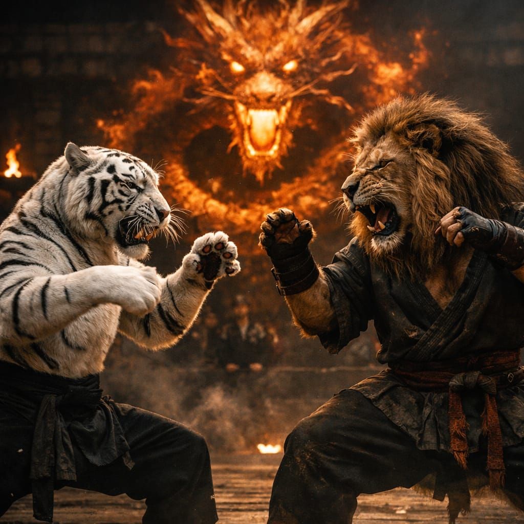 Epic Lion vs Tiger Kung Fu Standoff with Dragon Judge