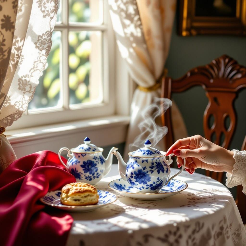 Cobalt Blue Tea Set in Morning Light