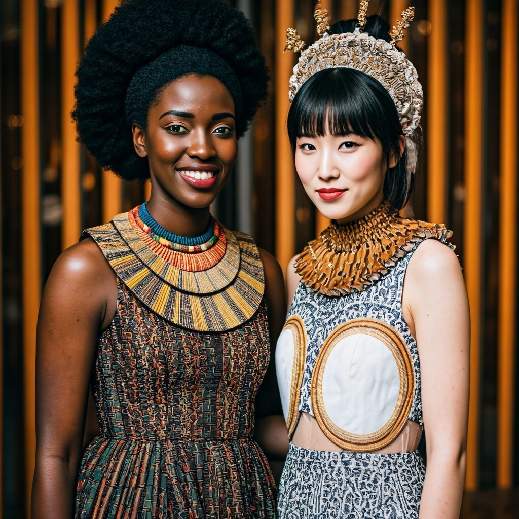 Smiling Women in Abstract Attire: A Photographic Portrait