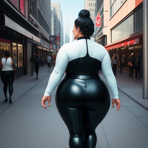 Vibrant City Woman Walking Away in Shiny Leggings