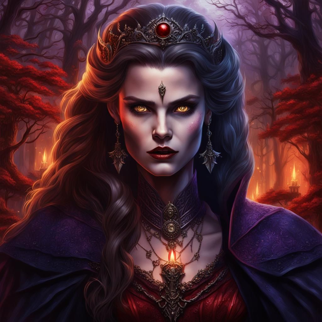 Vampire Queen in Mystical Forest, Fantasy Art