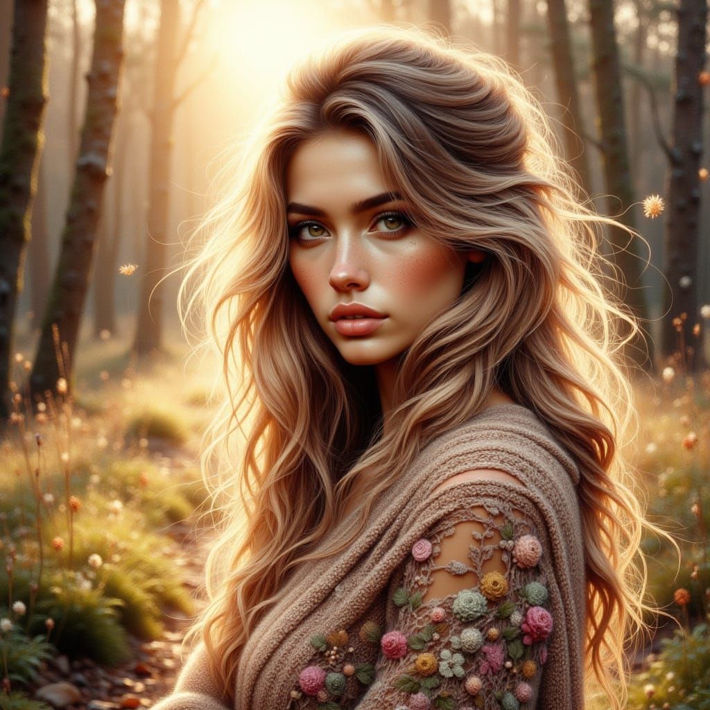 Woman in Shawl, Watercolor and Acrylic Painting