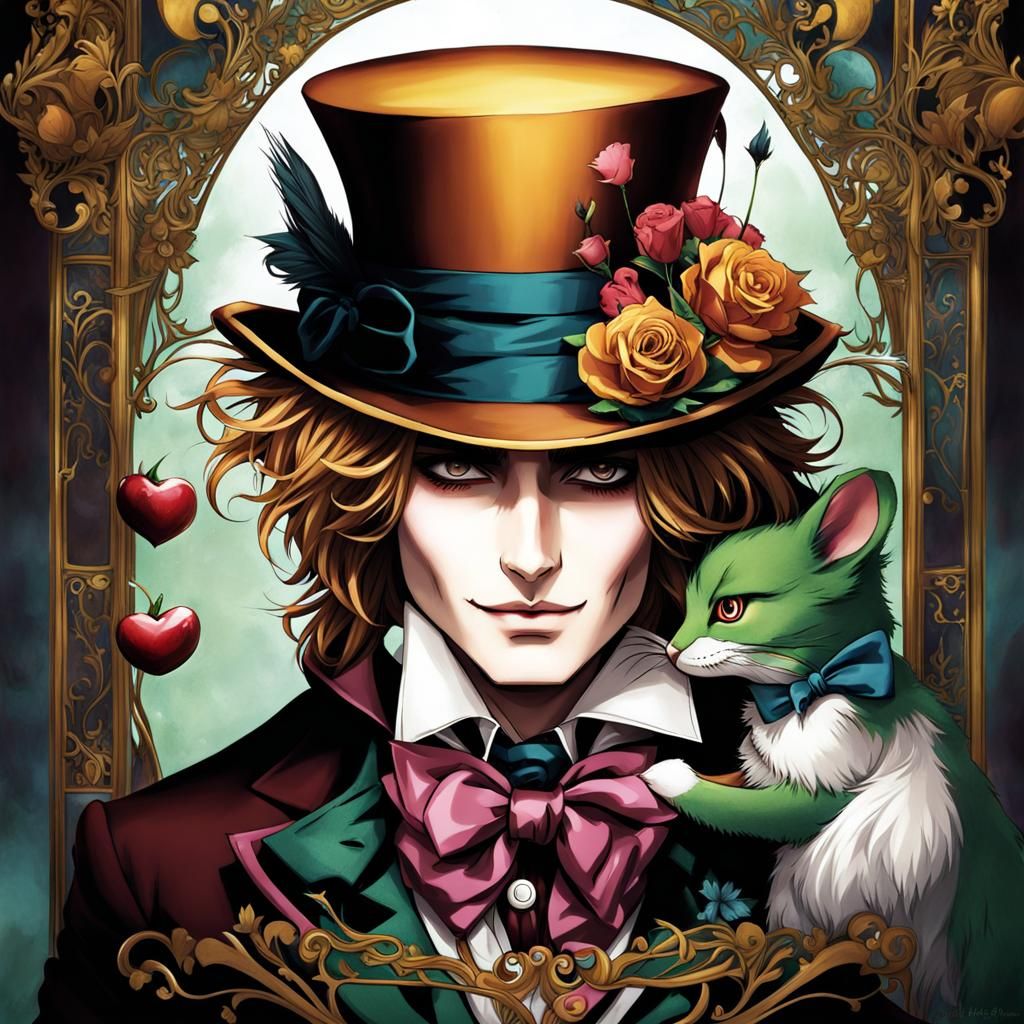 Mad Hatter and Alice Kiss in Anime Style