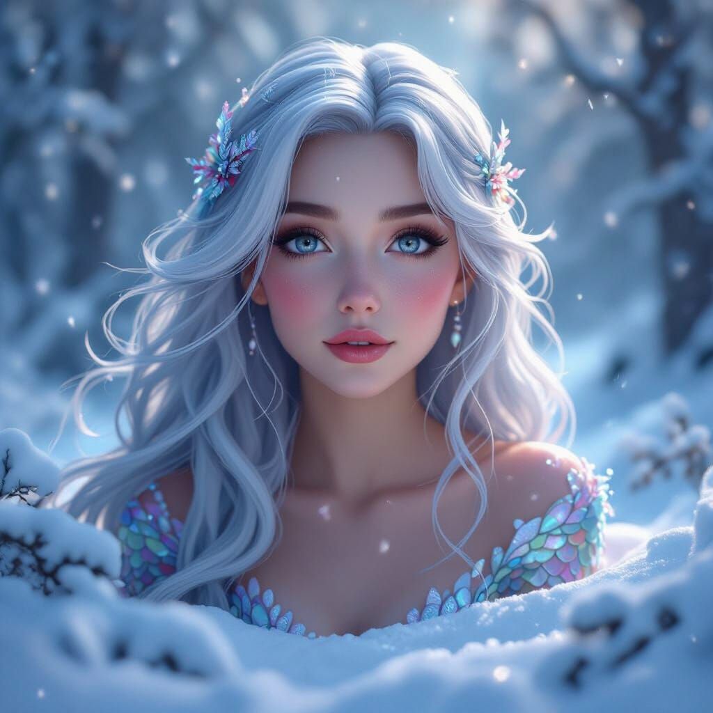 Beautiful Mermaid in Snowy Landscape Concept Art
