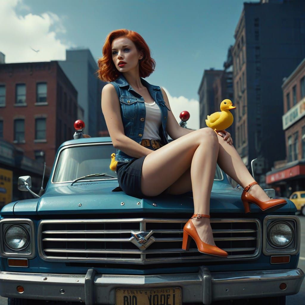 Pin-Up Girl in Traffic, Lindbergh Style