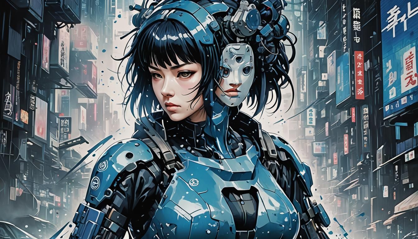 Assassin Geisha in Neo-Tokyo: Cyberpunk Sci-Fi Art