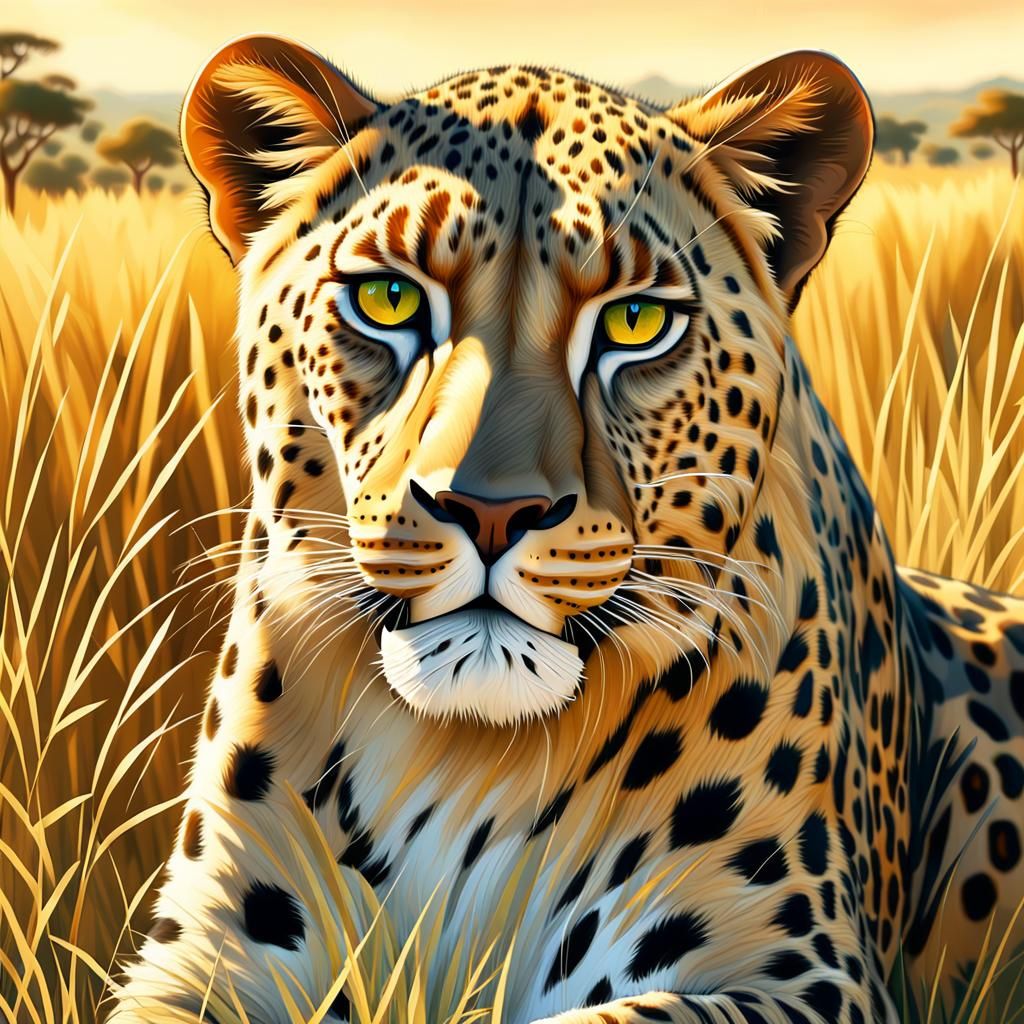 Majestic Lion-Leopard Hybrid in Impressionist Wildlife Art