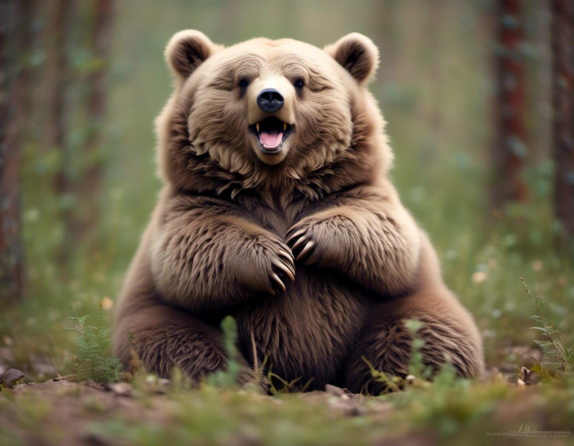 Happy Little Bear Cub Portrait in Telephoto