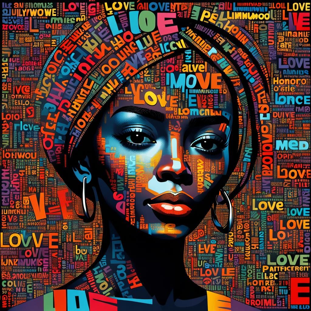 Love and Peace Woman Silhouette in Luminous Portrait Style