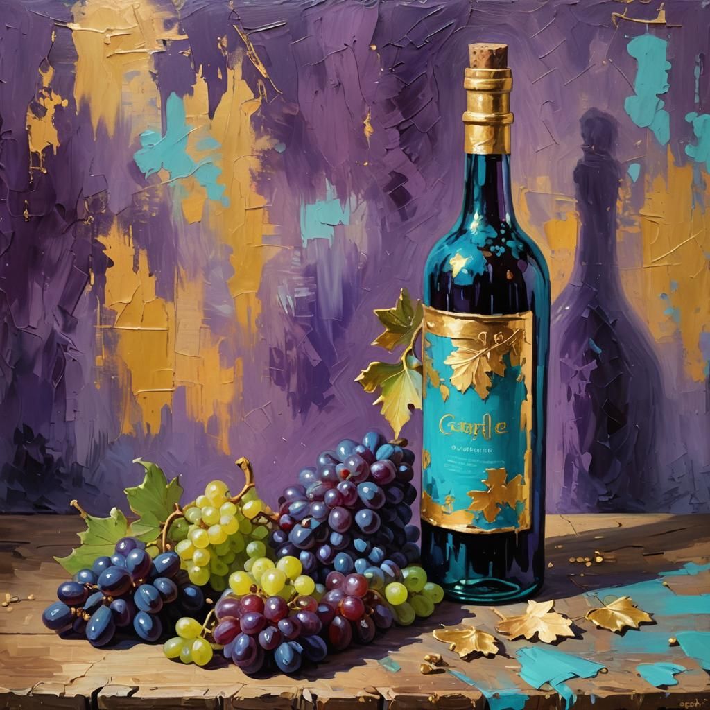 Neo-Impressionist Whimsy: A Grape-Shaped Wine Bottle