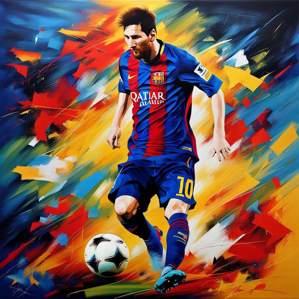 Abstract Portrait of Lionel Messi in Complementary Colors