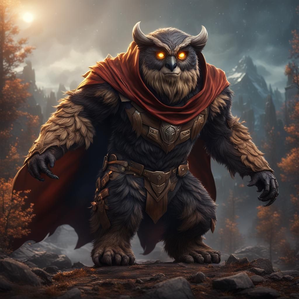 Owlbear Superhero in Detailed Matte Painting