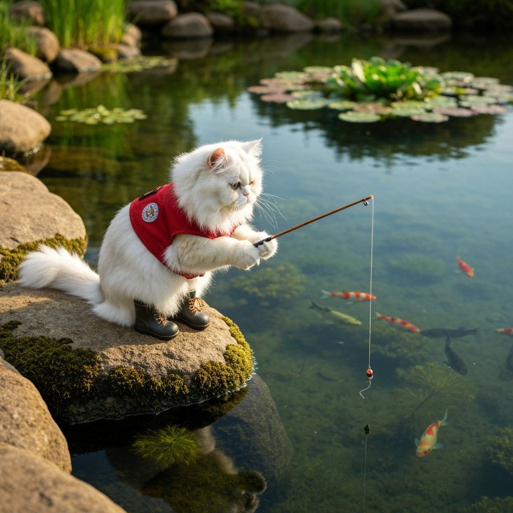 Fancy Cat Engaged in Fishing Activity