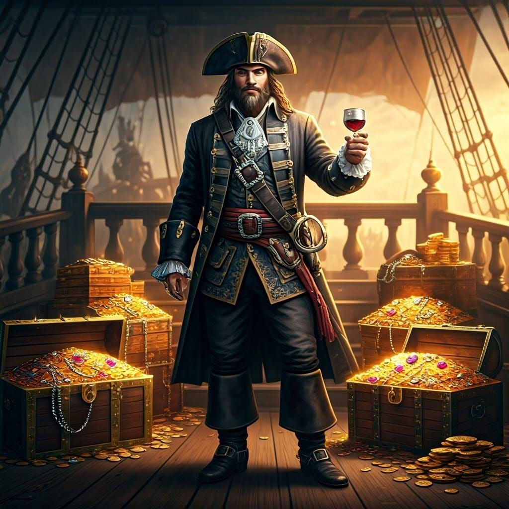 Opulent Pirate Captain on Golden Ship