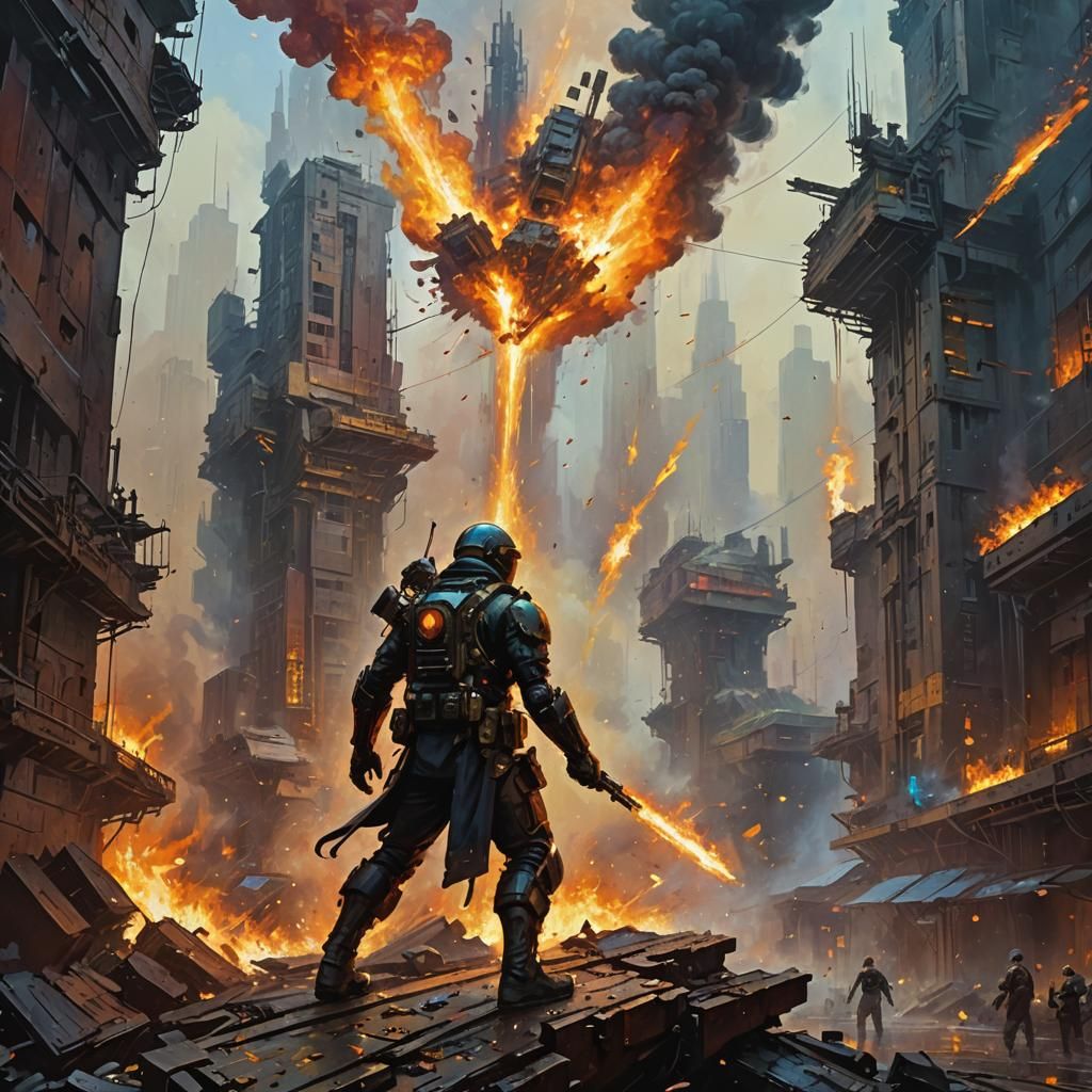 Dystopian Sci-Fi Combat Masterpiece in Hyperrealistic Style