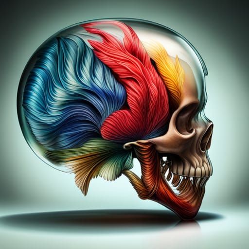 Translucent Glass Skull Filled with Colorful Fish