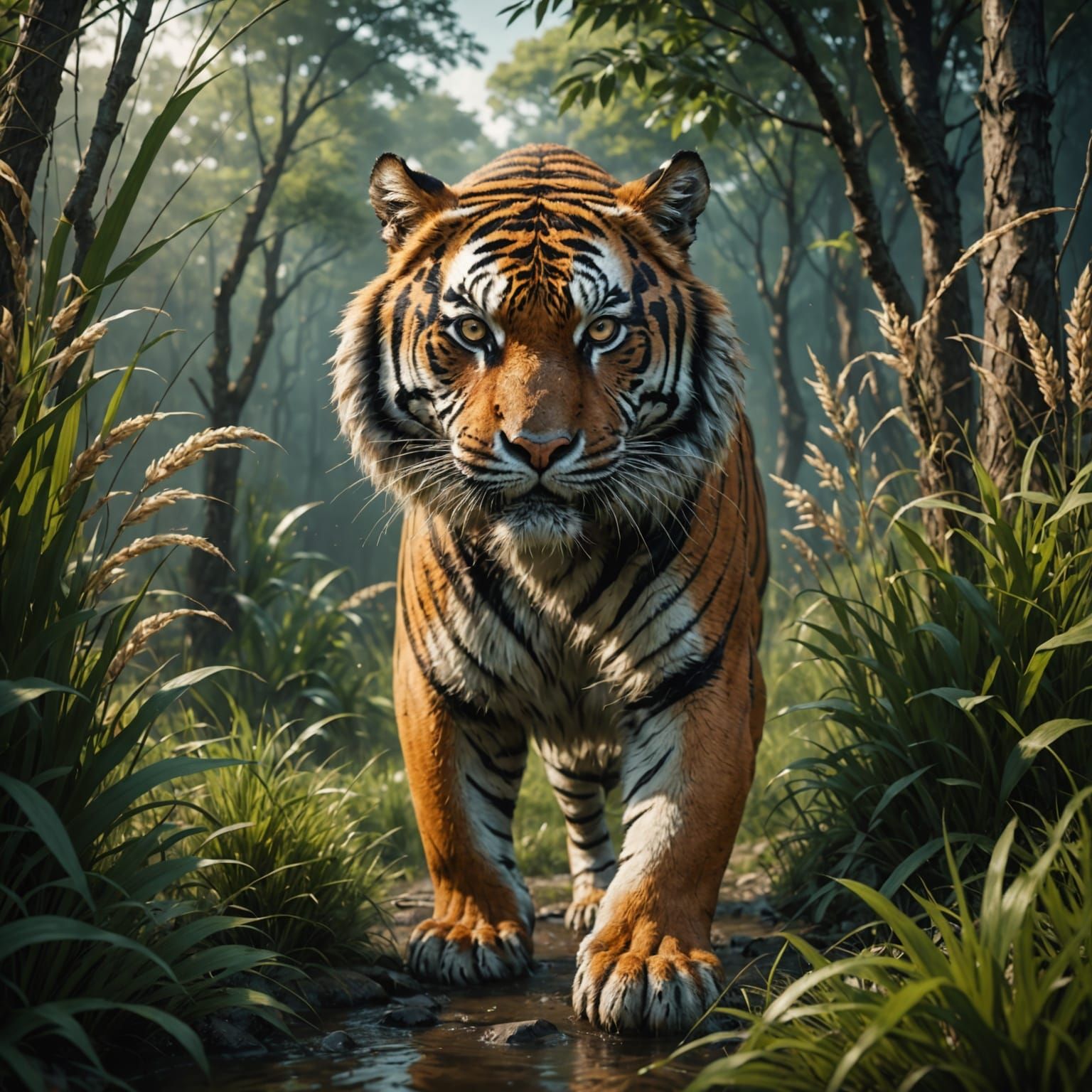 Fantastical Tiger Hunt in Vibrant Tall Grass