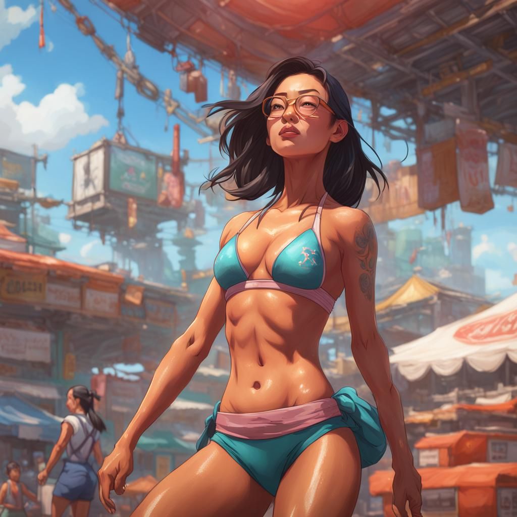 Detailed Portrait of Woman in Bikini, Artstation Style