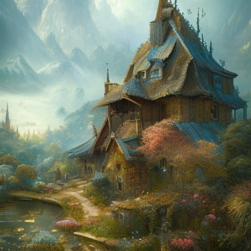 Picturesque Mountain Village View in Baroque Style