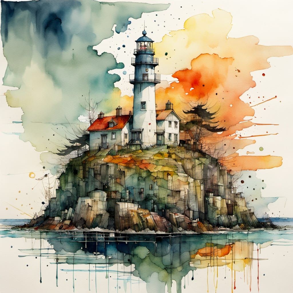 Seascape Lighthouse Watercolour