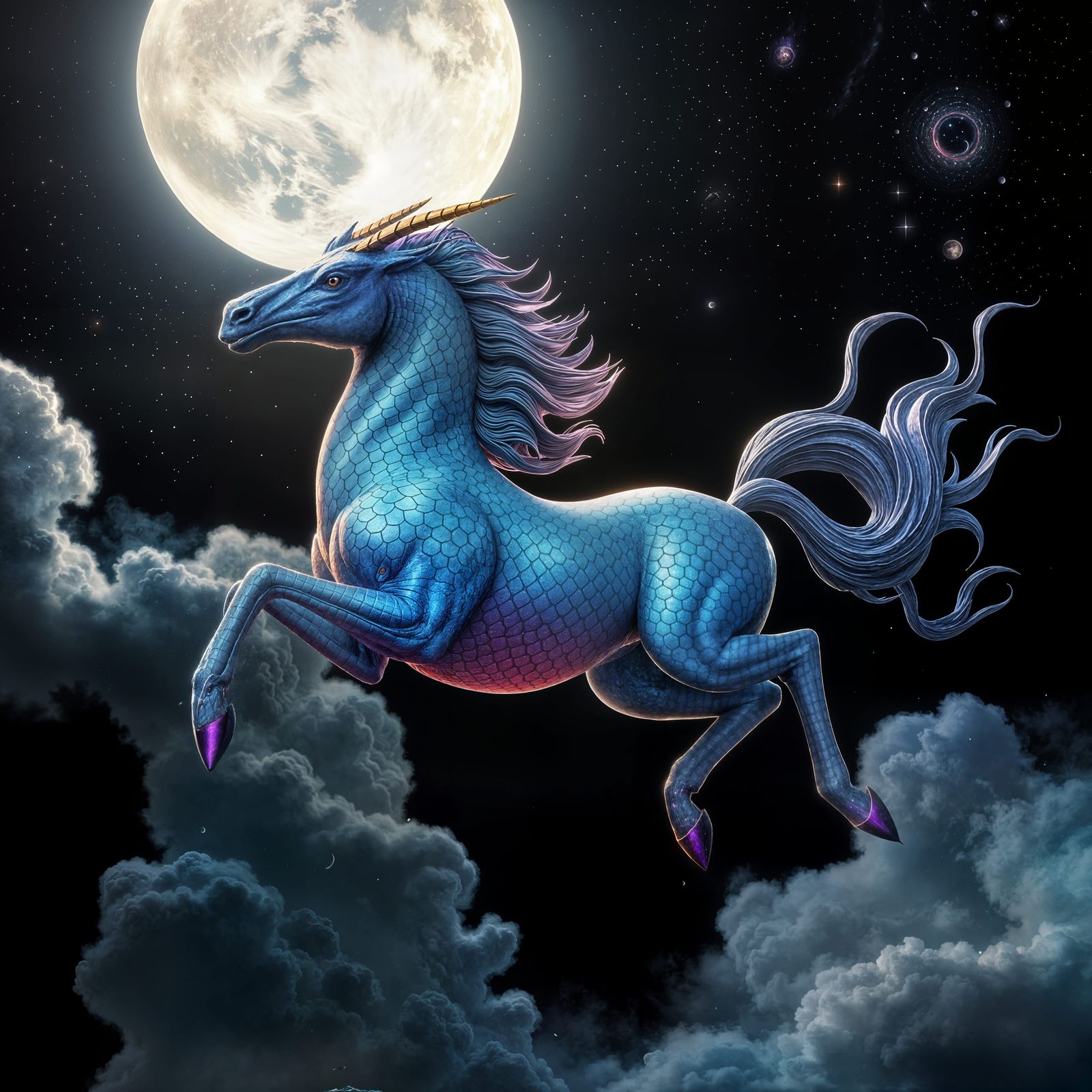 Moonlit Kirin Soars with Iridescent Scales