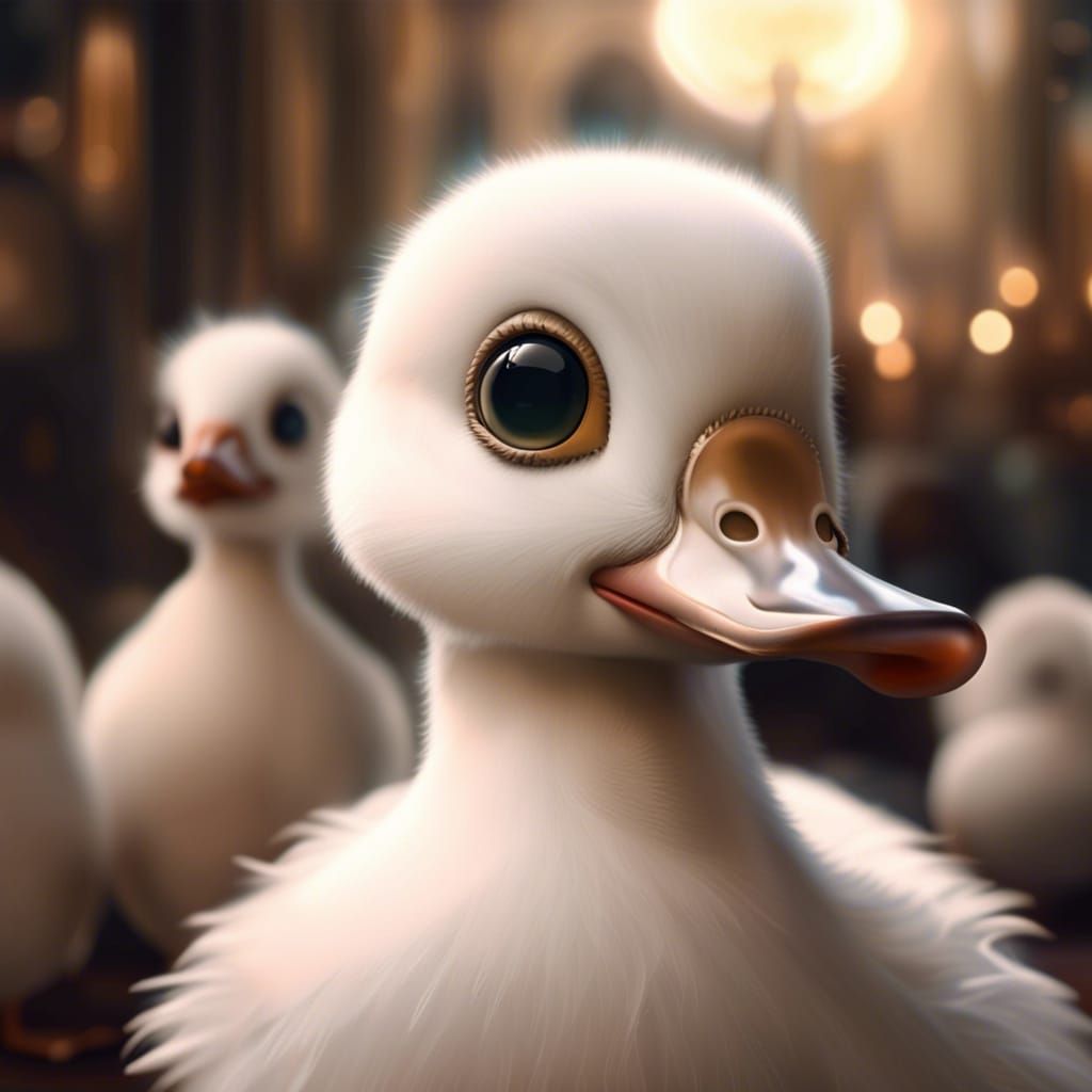 Adorable White Duckling with Big Eyes